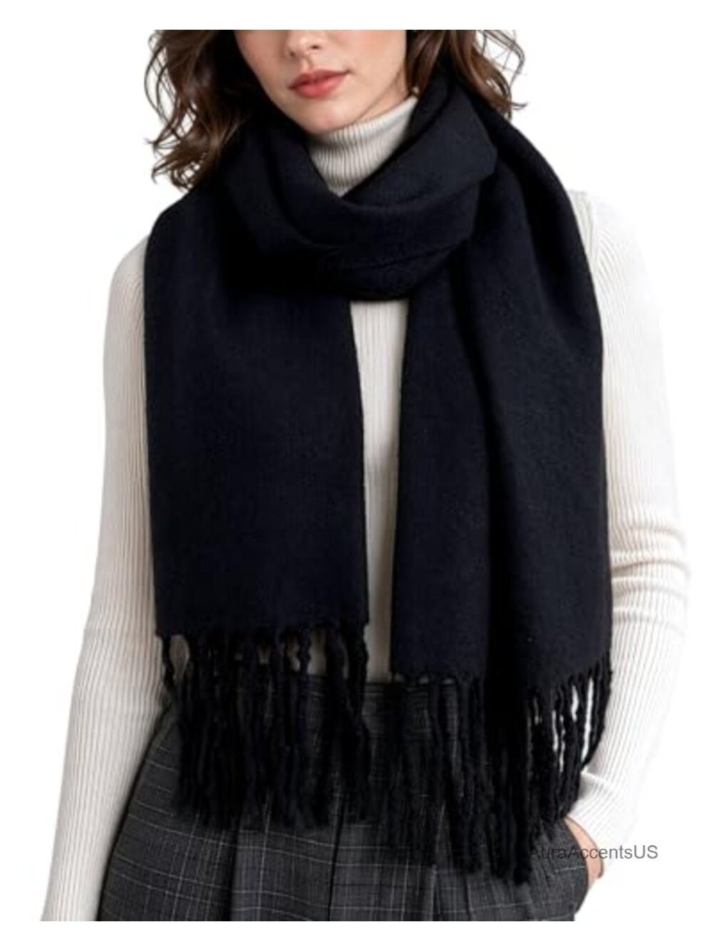 Soft Cashmere-Feel Winter Scarf for Women, Oversized Fringe Shawl Wrap